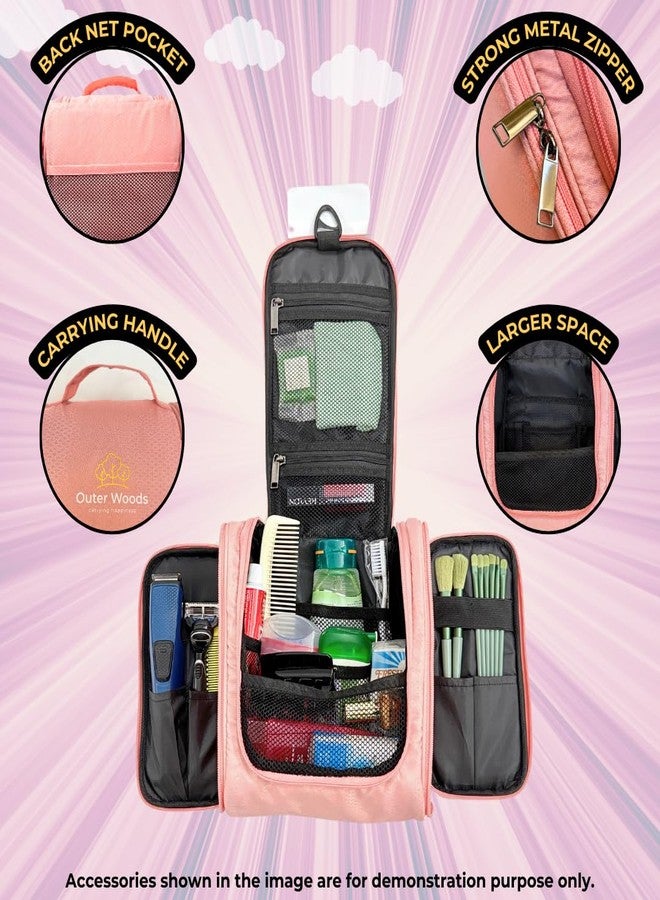 Outer Woods Travel Toiletry Bag - Waterproof Hanging Organizer with Multiple Compartments | Unisex Cosmetic, Makeup, Medical or Kids Kit | Ideal for Trips, Gym, Camping - 3 Month Warranty (Peach) - Image 4